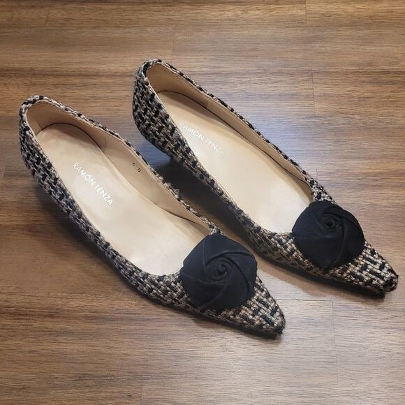 VTG Ramon Tenza 90s Y2K Kitten Heels Black Tan Pointed Toe Size 6B GUC - Picture 2 of 9